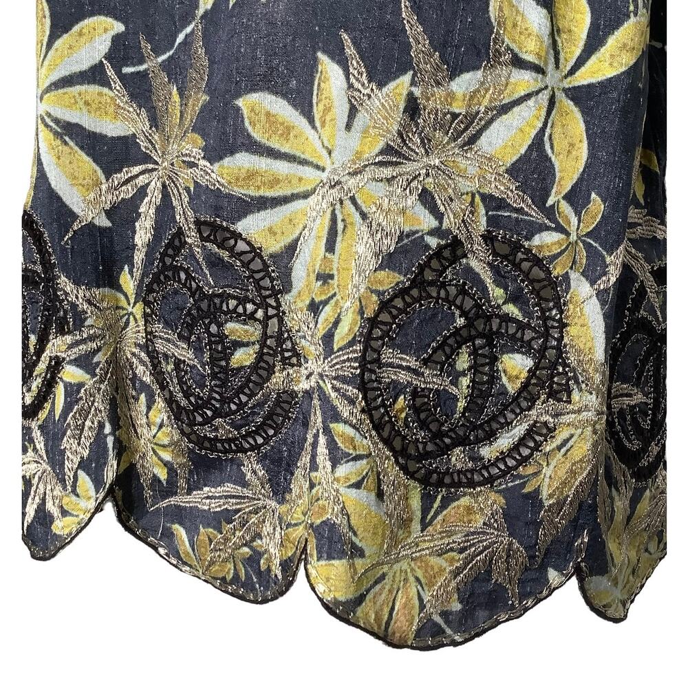 Suno Golden Leaves Silk Top Scalloped Hem Metallic Embroidery 12 - Picture 4 of 7